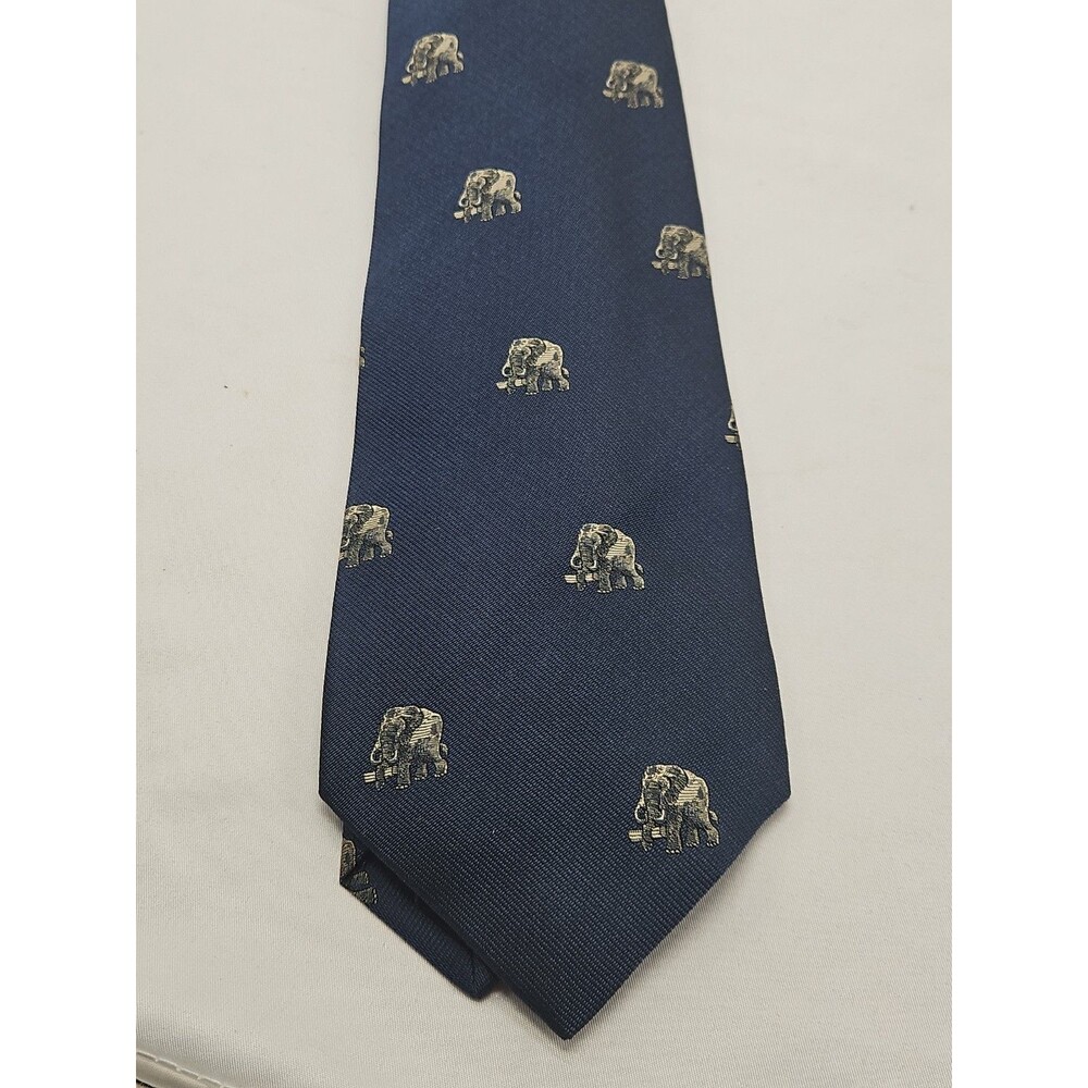 Jim Thompson Neck Tie ELEPHANT NAVY BLUE GOLD CLASSIC